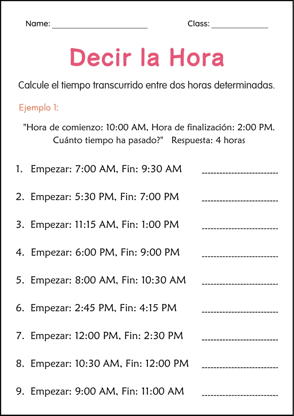 Elapsed time: students find how much time passes between 9 start and end times, such as 7:00 AM to 9:30 AM