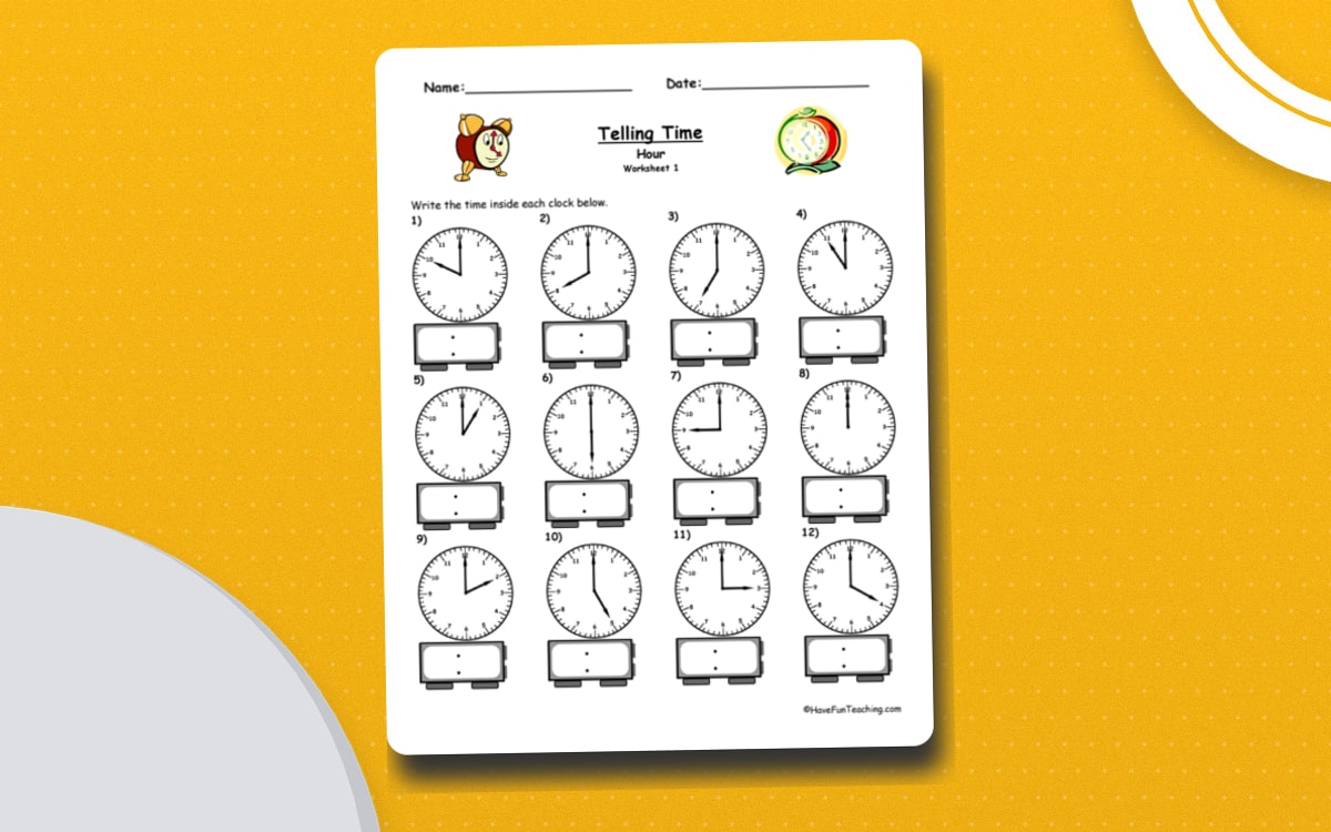 Telling Time To The Hour Worksheet teaching resource preview