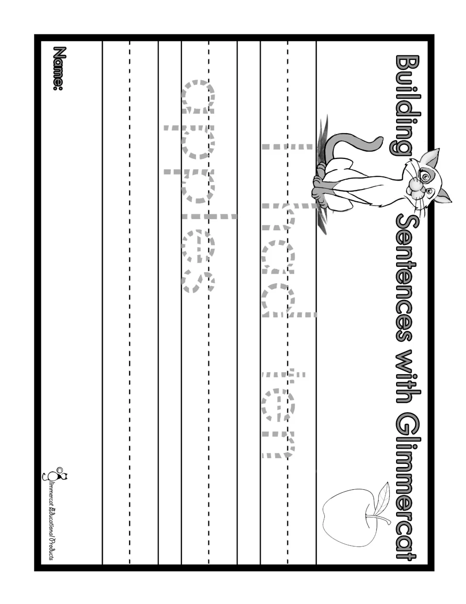 Black-and-white sentence practice featuring 'I had ten apples' in dotted letters for children to trace.