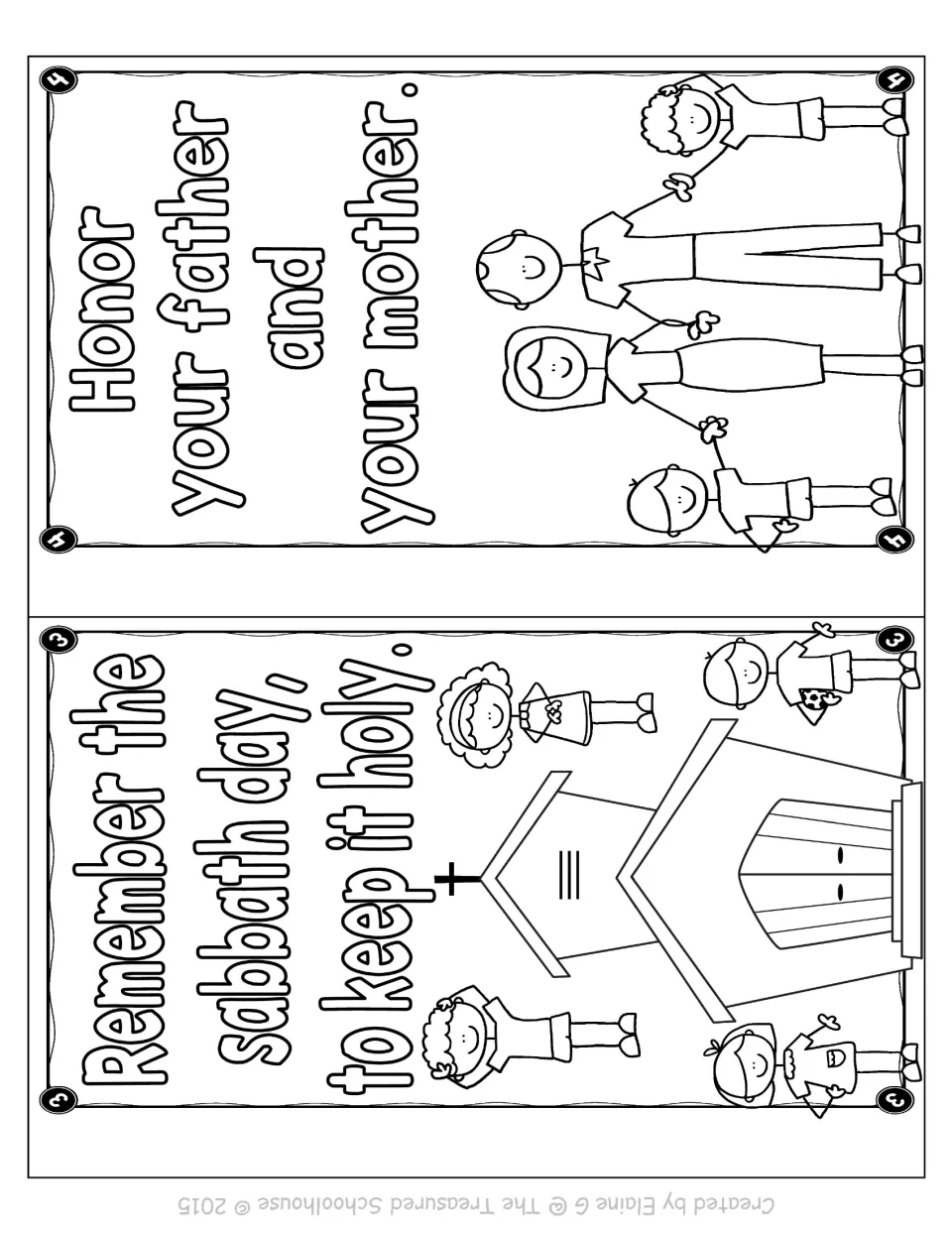 Big kids coloring booklet commandments 3–4: keep the sabbath day holy and honor your father and mother