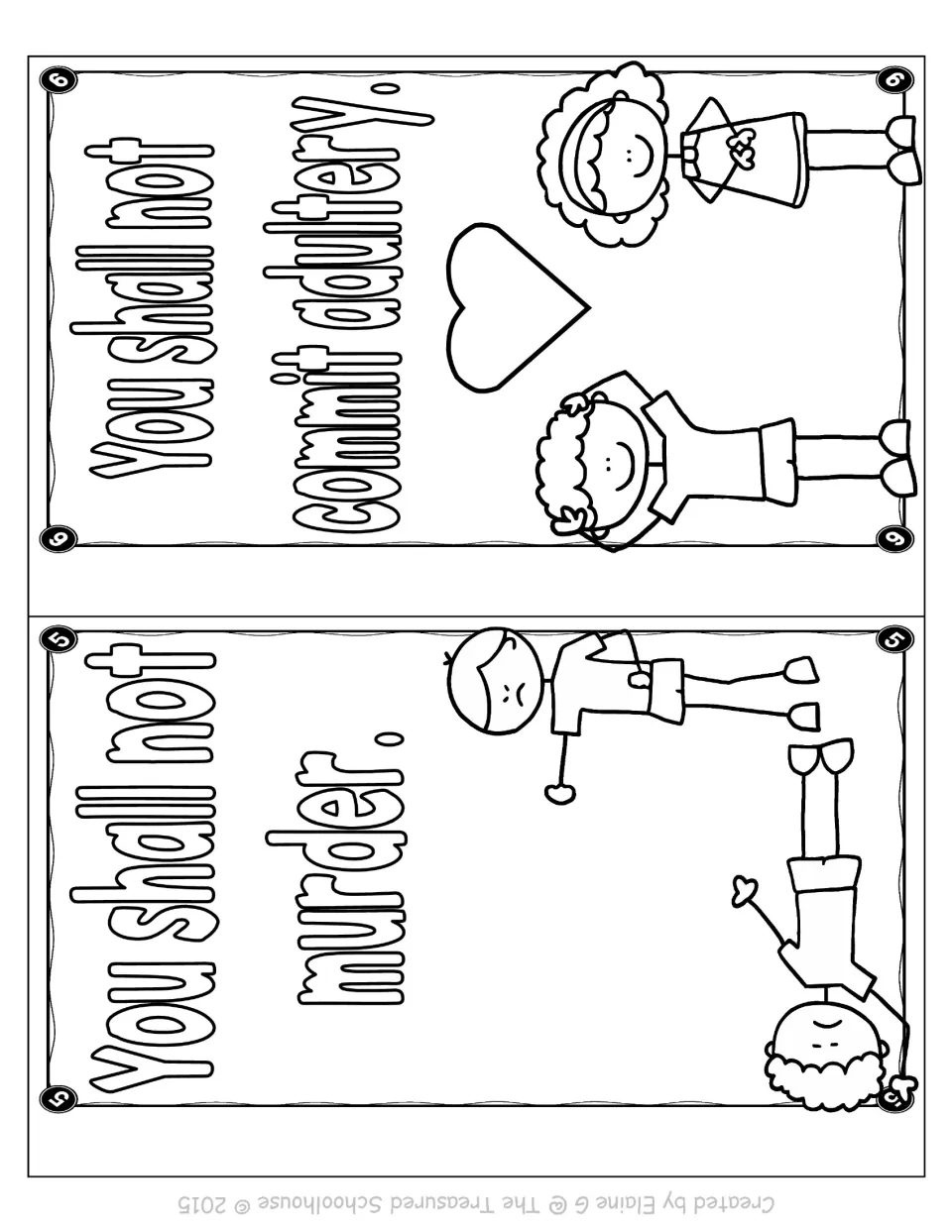 Big kids coloring booklet commandments 5–6: 'You shall not murder' and 'You shall not commit adultery'