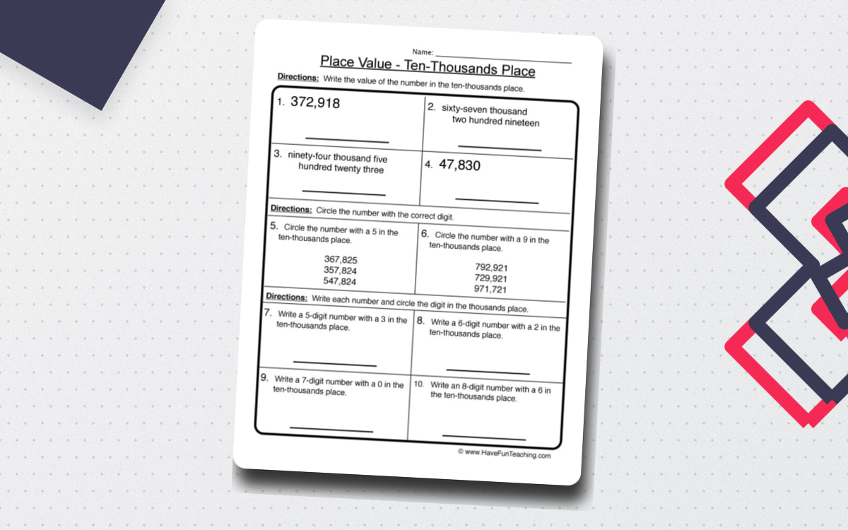 Ten Thousands Place Value Worksheet preview
