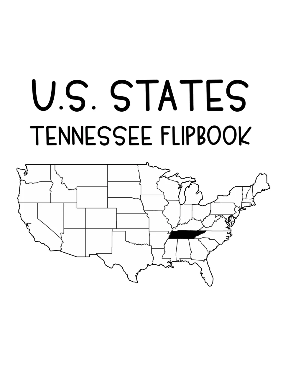 Resource cover titled 'U.S. States Tennessee Flipbook' with Tennessee highlighted on a United States map