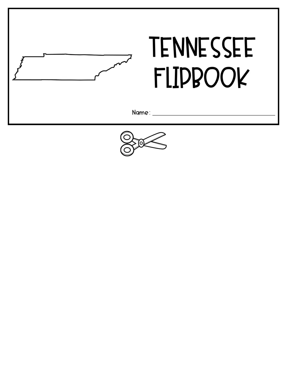 Student flipbook cover for the Cut and Go version, featuring a Tennessee outline and a name prompt