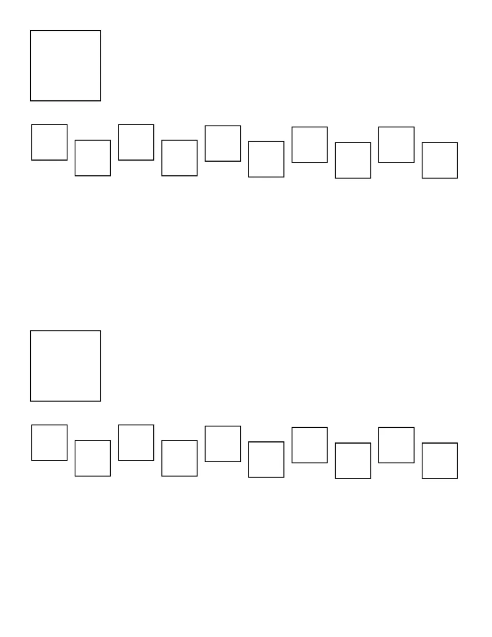Daily counting book template with ten individual ones to color and space to write a numeral, printed twice.