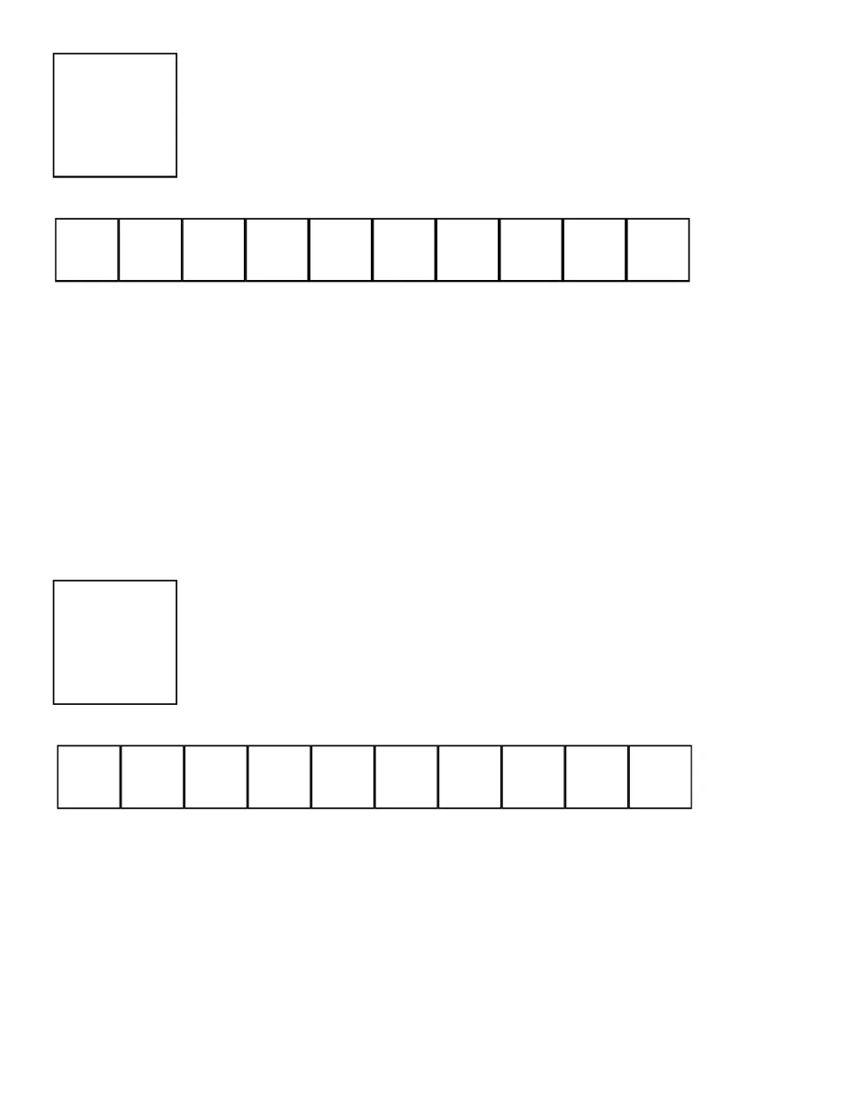Daily counting book template for 10, showing one ten rod to color and space for a numeral, printed twice.