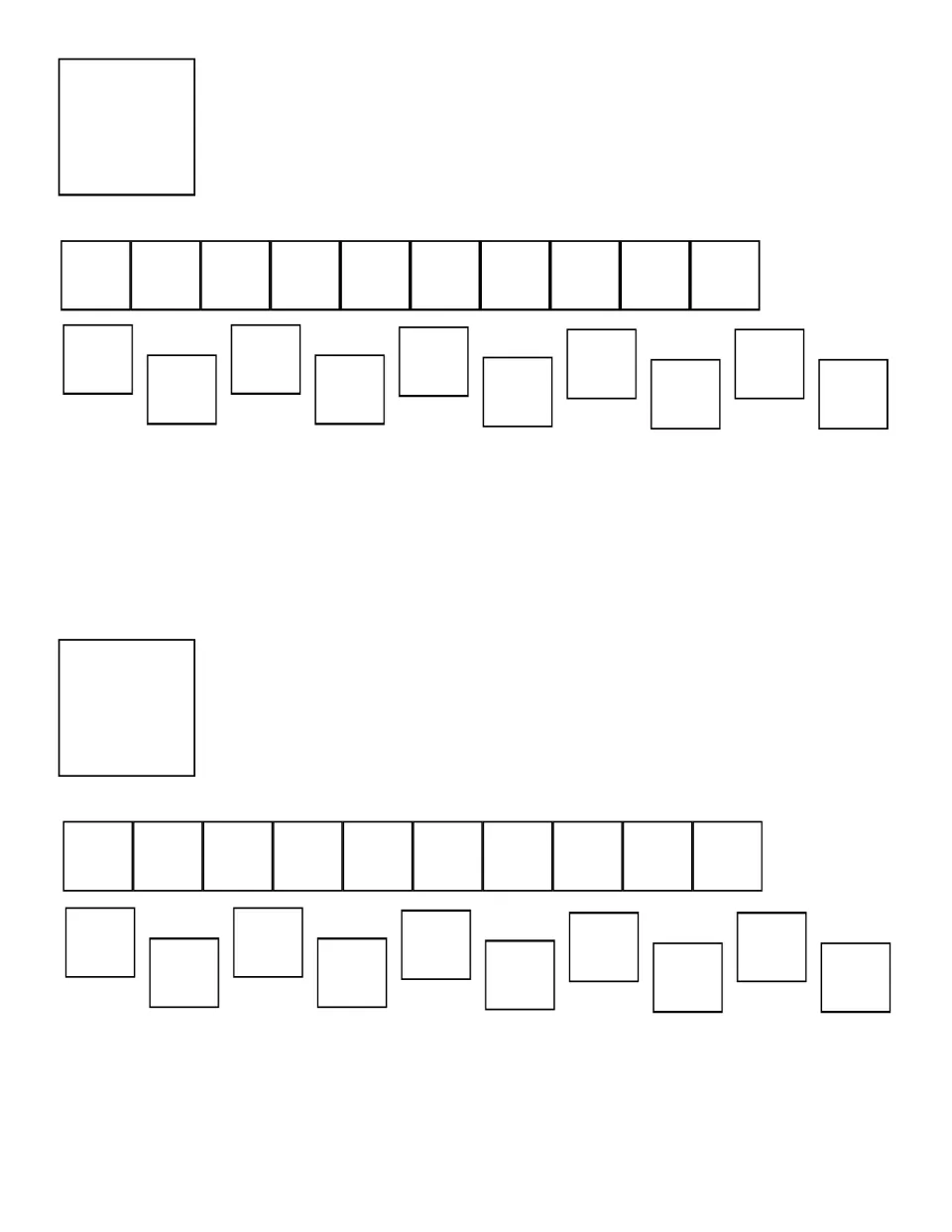 Daily counting book template showing one ten rod and ten individual ones to color, with two matching copies.