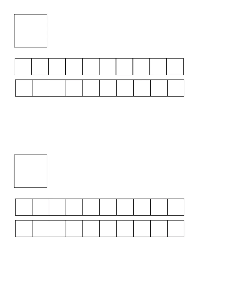 Daily counting book template for 20, showing two ten rods to color and space for a numeral, printed twice.