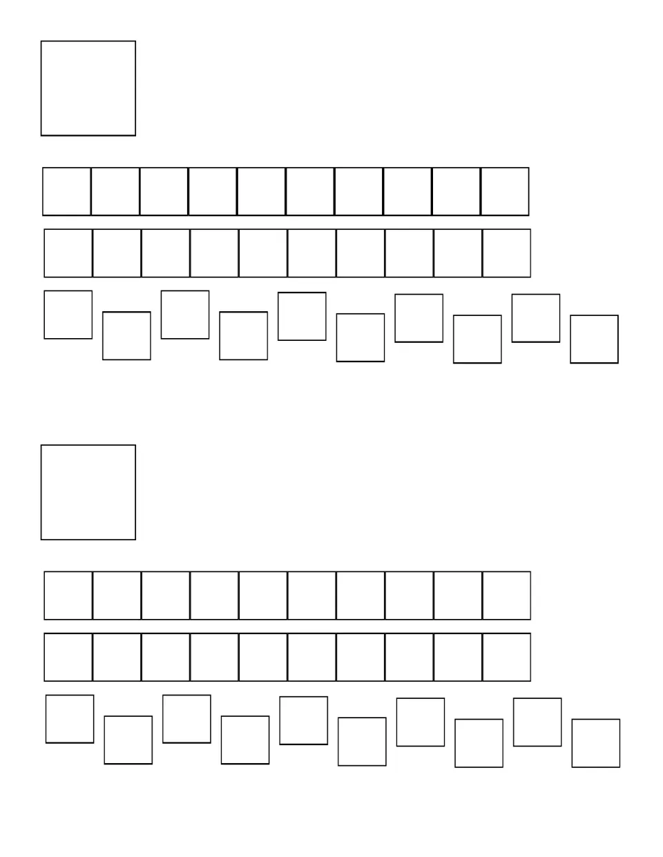 Daily counting book template showing two ten rods and ten individual ones to color, with two matching copies.
