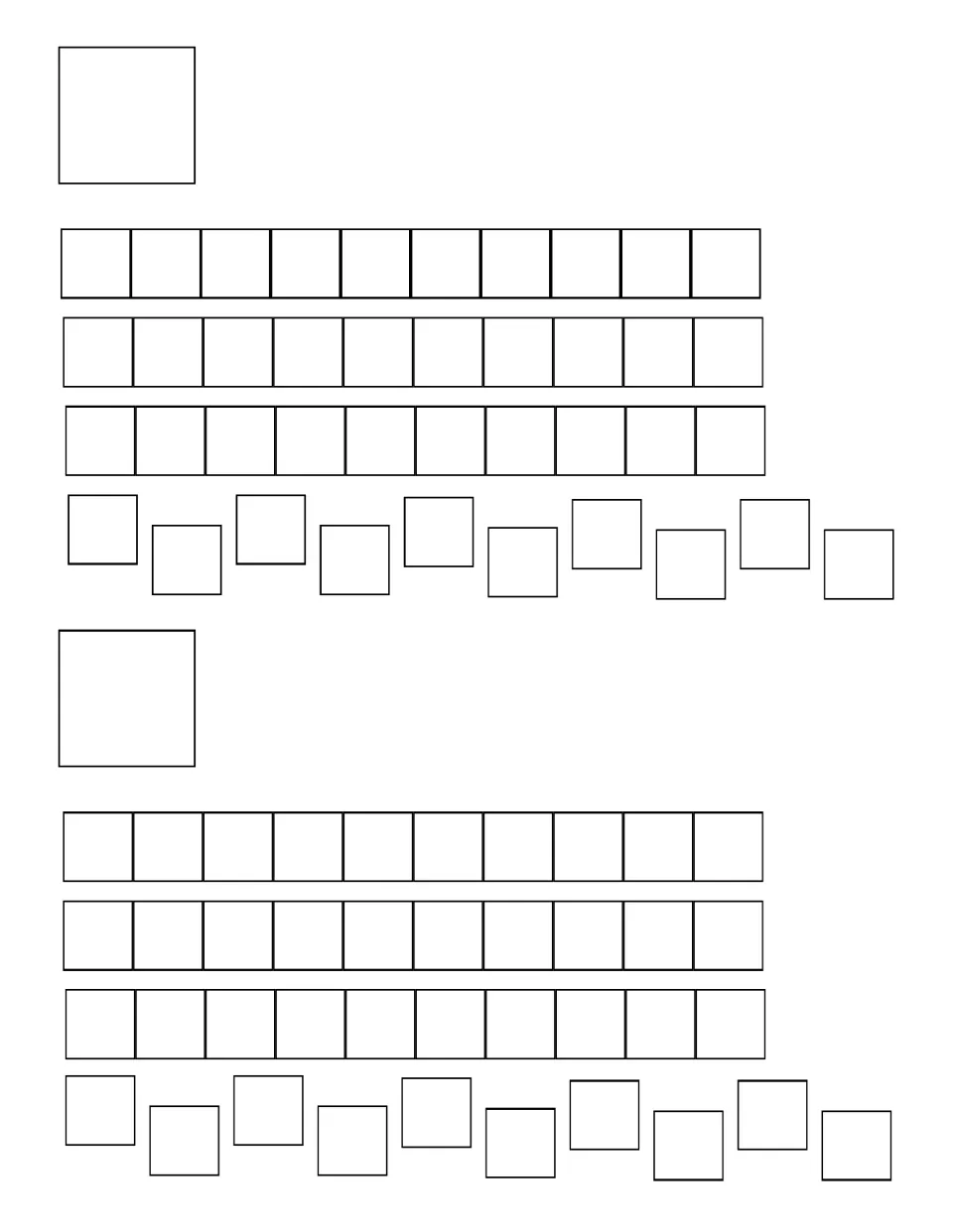 Daily counting book template showing three ten rods and ten individual ones to color, printed in two copies.
