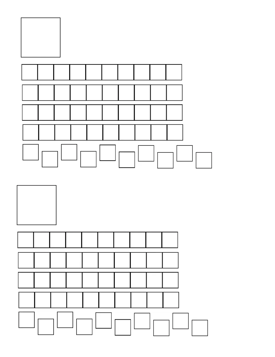 Daily counting book template showing four ten rods and ten individual ones to color, printed in two copies.
