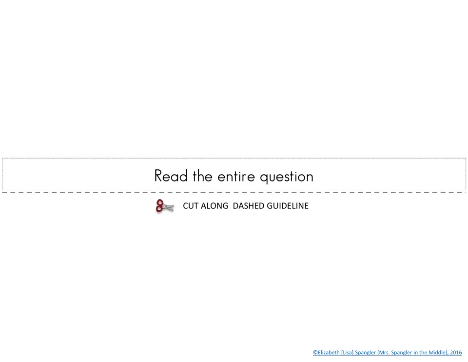 Flipbook layer tabbed 'Read the entire question' with space for students to glue the matching example question