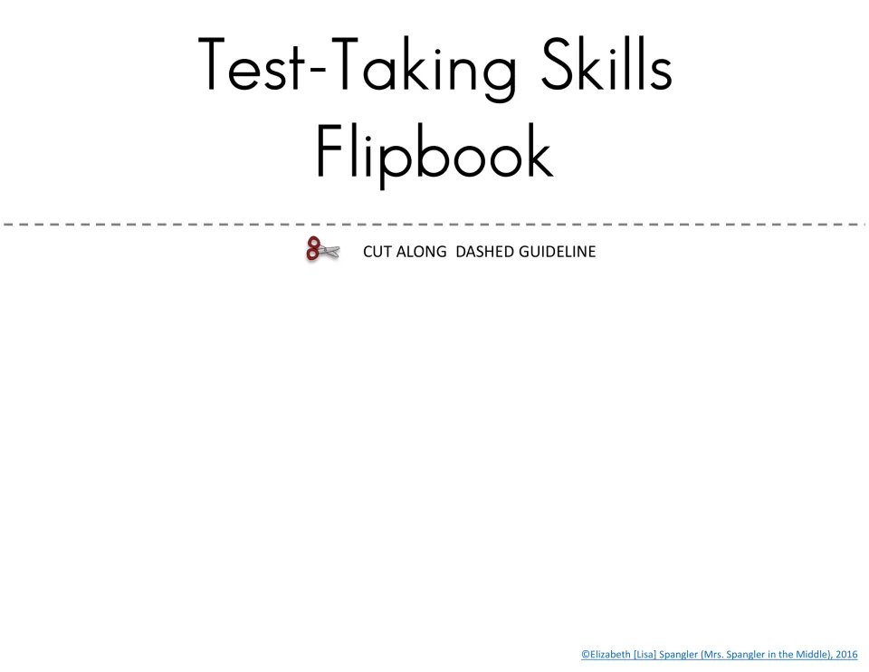 Top title layer of the flipbook, cut along the dashed guideline so the tabbed strategy pages underneath show