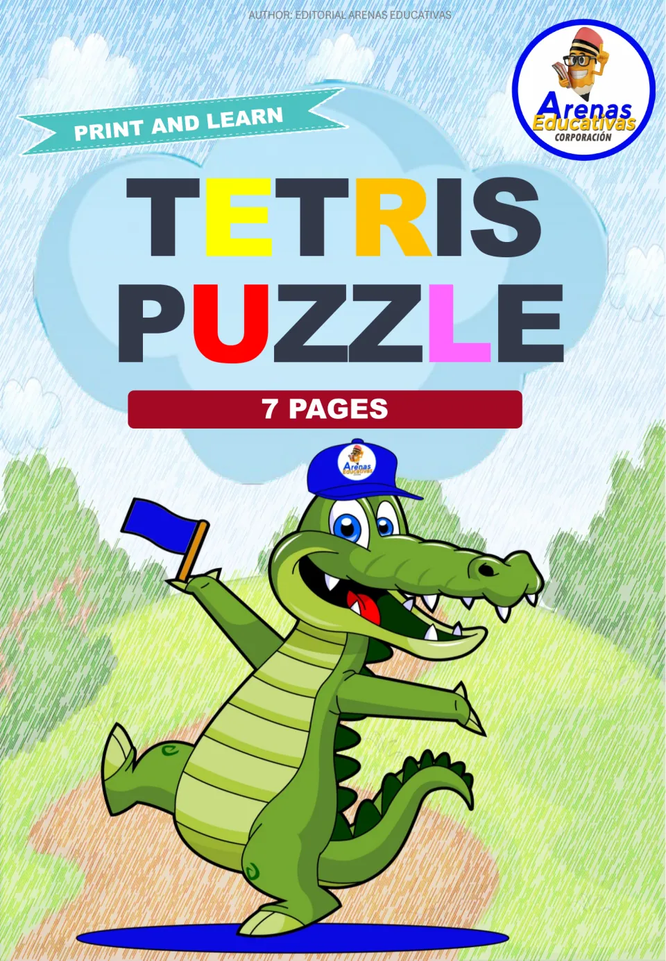 Cover of the printable puzzle resource labeled 'Tetris Puzzle,' 'Print and Learn,' and '7 Pages'