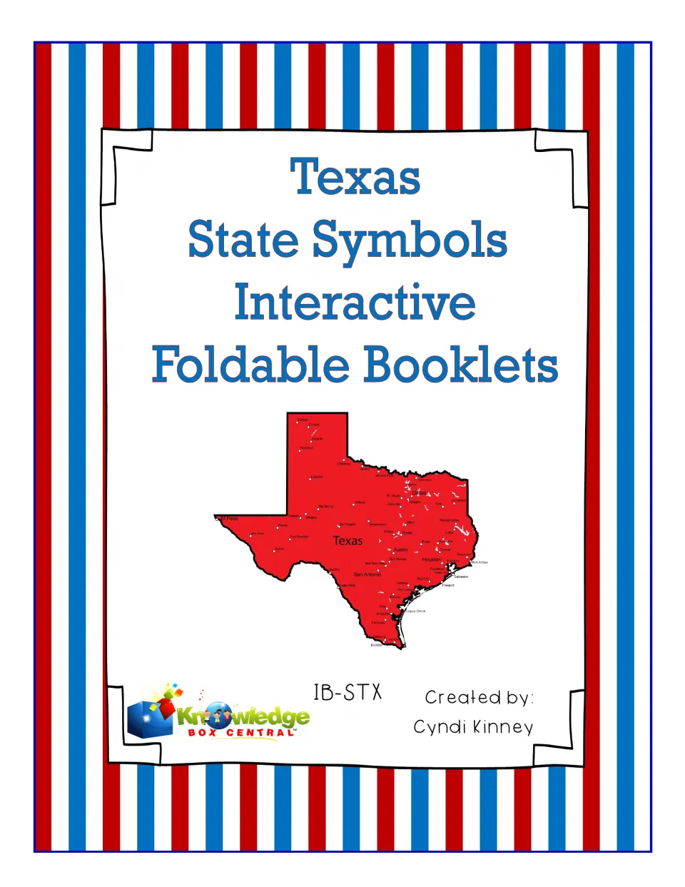 Cover of Texas State Symbols Interactive Foldable Booklets, featuring a Texas map and author Cyndi Kinney