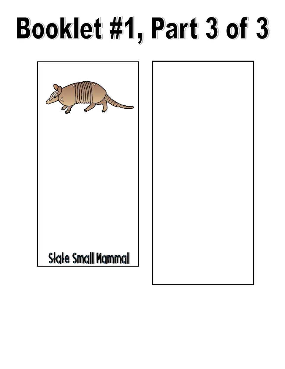 Color booklet part 3 of 3 includes the state small mammal piece showing an armadillo and an extra blank piece