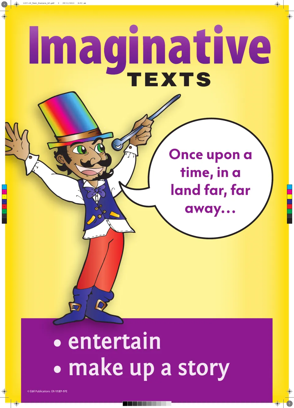 Imaginative text poster: 'Once upon a time, in a land far, far away...' and the purpose 'make up a story'.