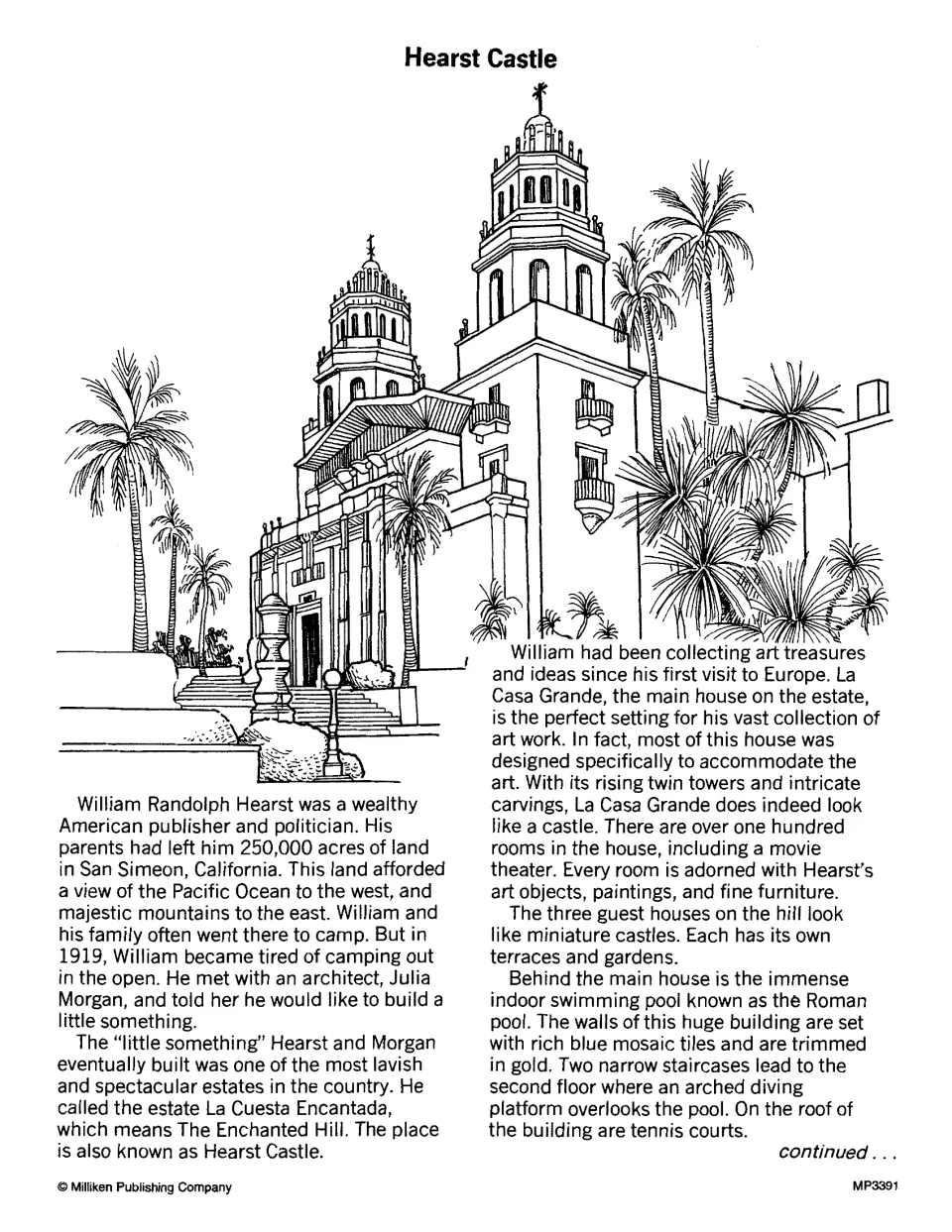 Hearst Castle passage, part 1: students read how William Randolph Hearst built La Casa Grande to house his art collection