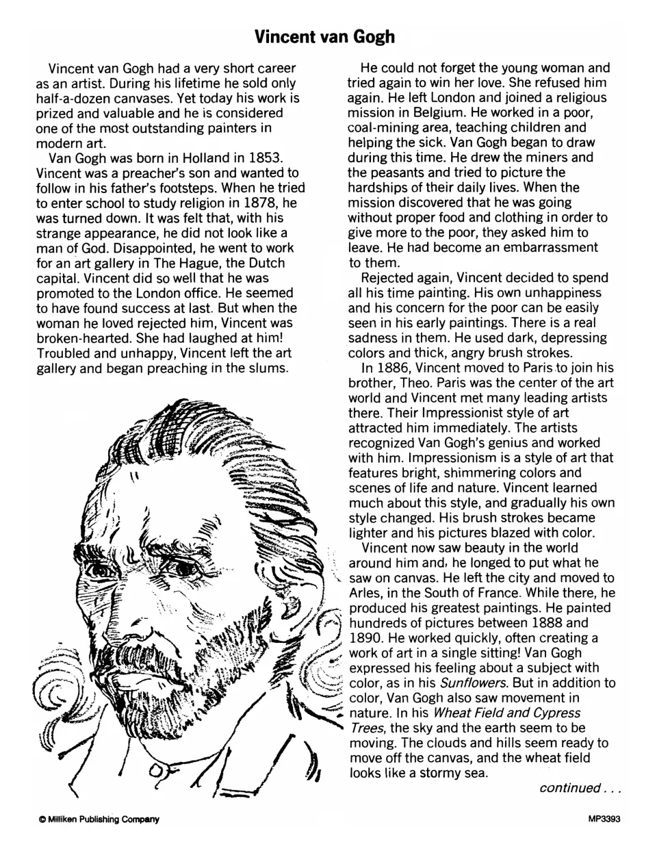 Vincent van Gogh biography, part one: students read about his early rejections, move to Paris and painting in Arles