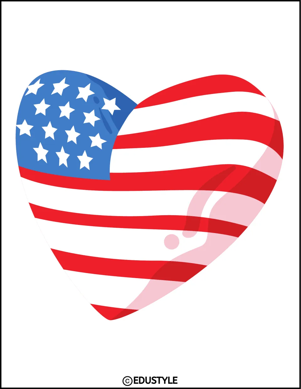 Patriotic decoration: one large heart filled with an American flag, stars at upper left and red and white stripes