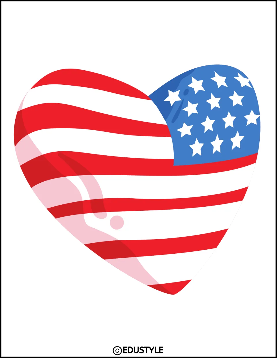 Patriotic decoration: a large mirrored American flag heart with the starred blue field on the upper right side