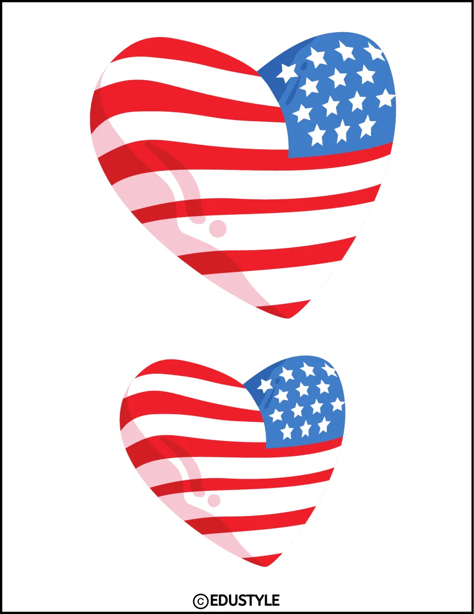 Patriotic decoration: two mirrored American flag hearts, large and small, with the starred blue field on the right