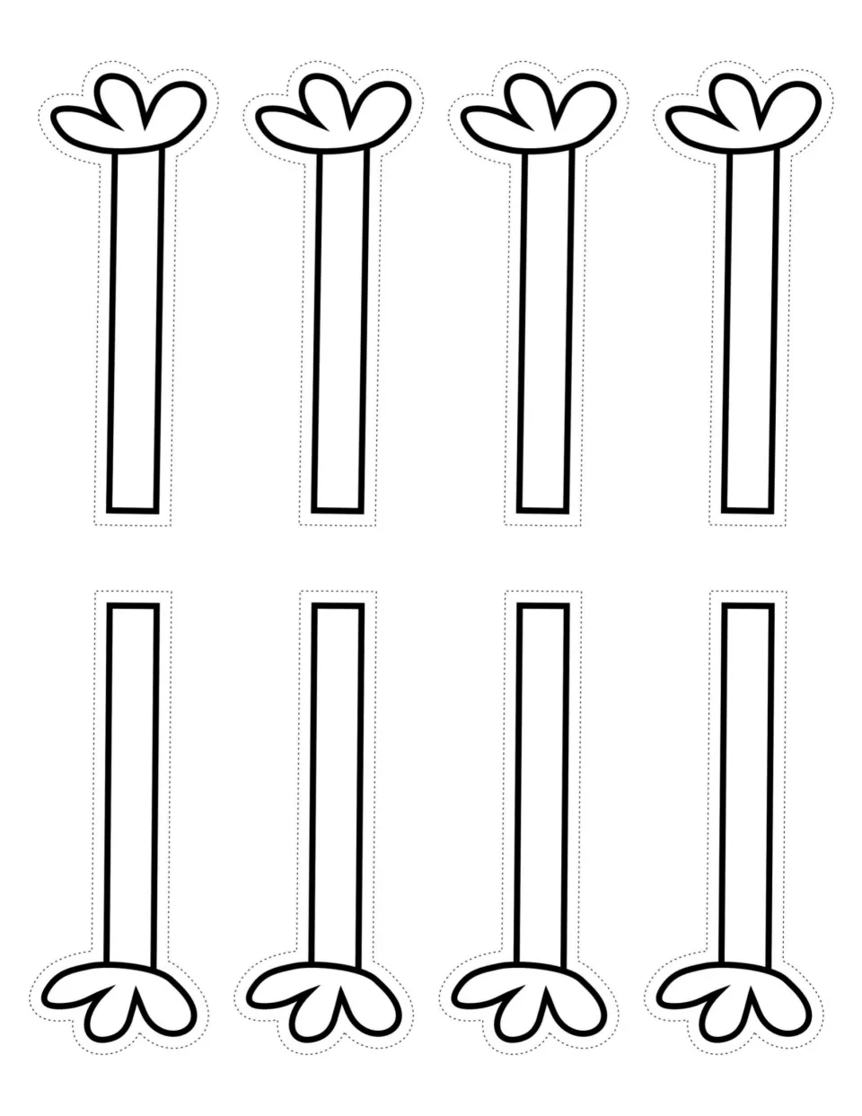 Eight turkey leg cut-out pieces with three-toed feet, for students to color, cut out and glue beneath the turkey body