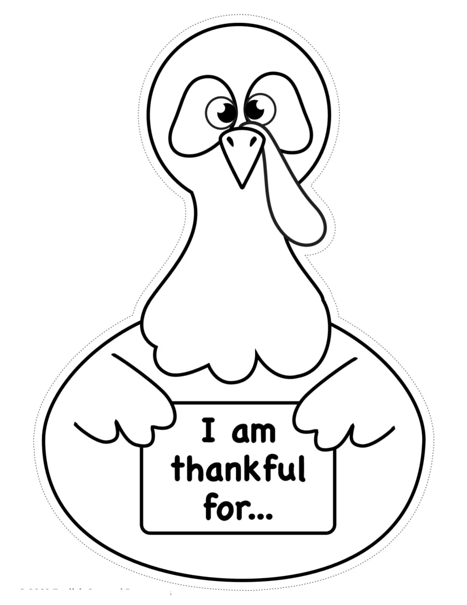 Large turkey body cut-out piece with a sign reading I am thankful for...; students color it and add feathers
