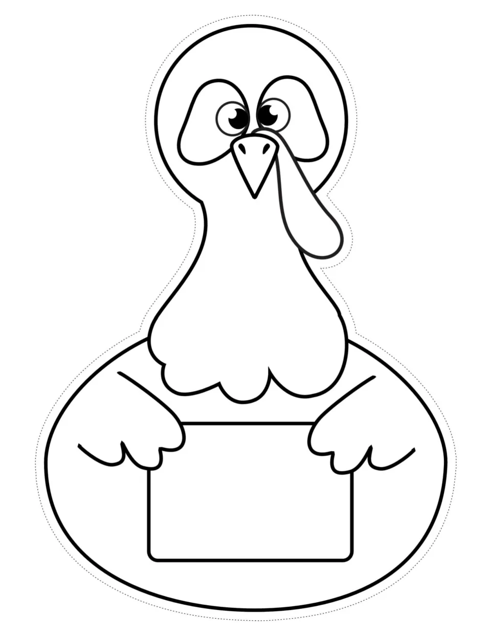 Large turkey body cut-out piece with an empty sign where students write their own thankful message, then color the turkey