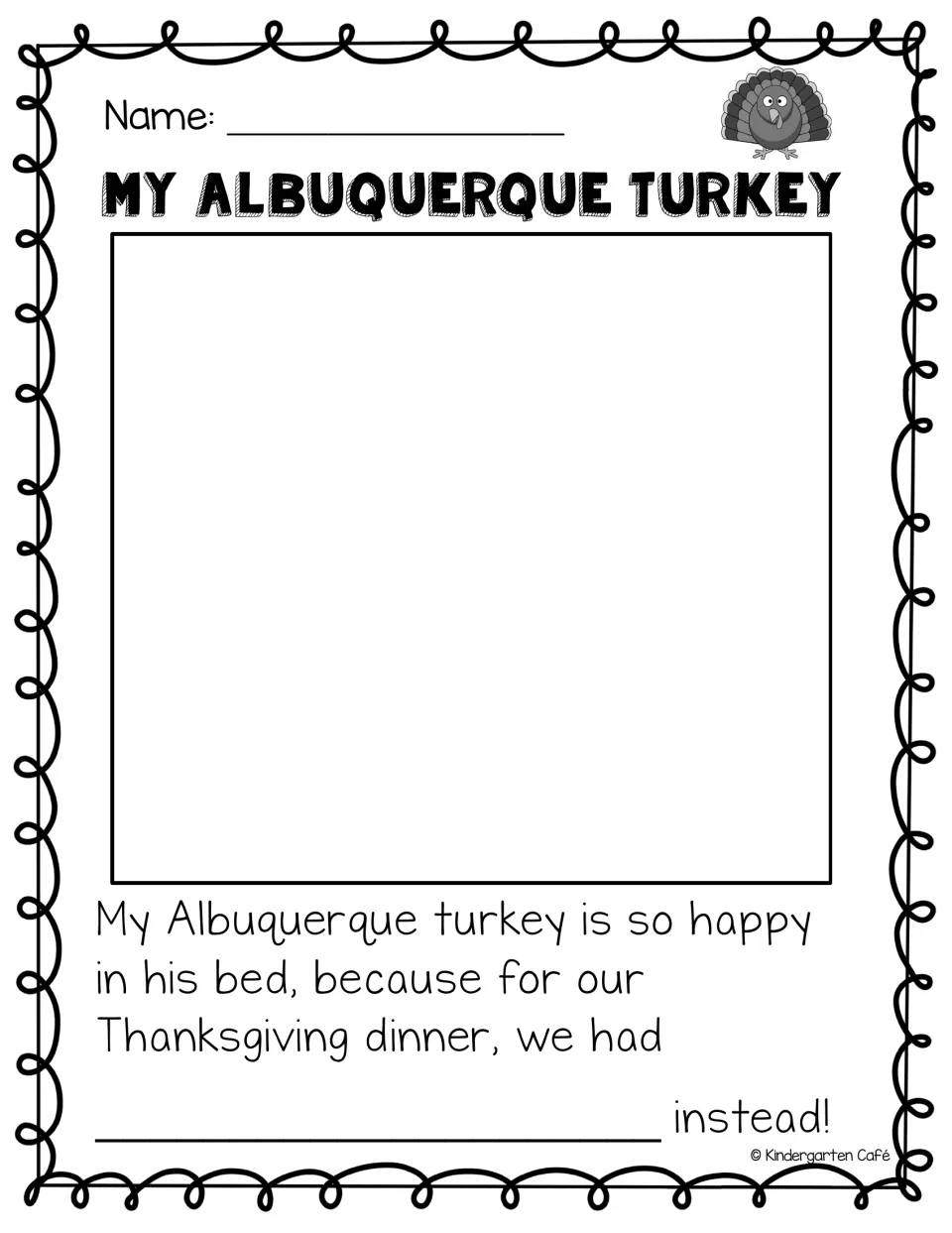 Sentence completion: students draw their Albuquerque turkey and write the food eaten instead of turkey at Thanksgiving