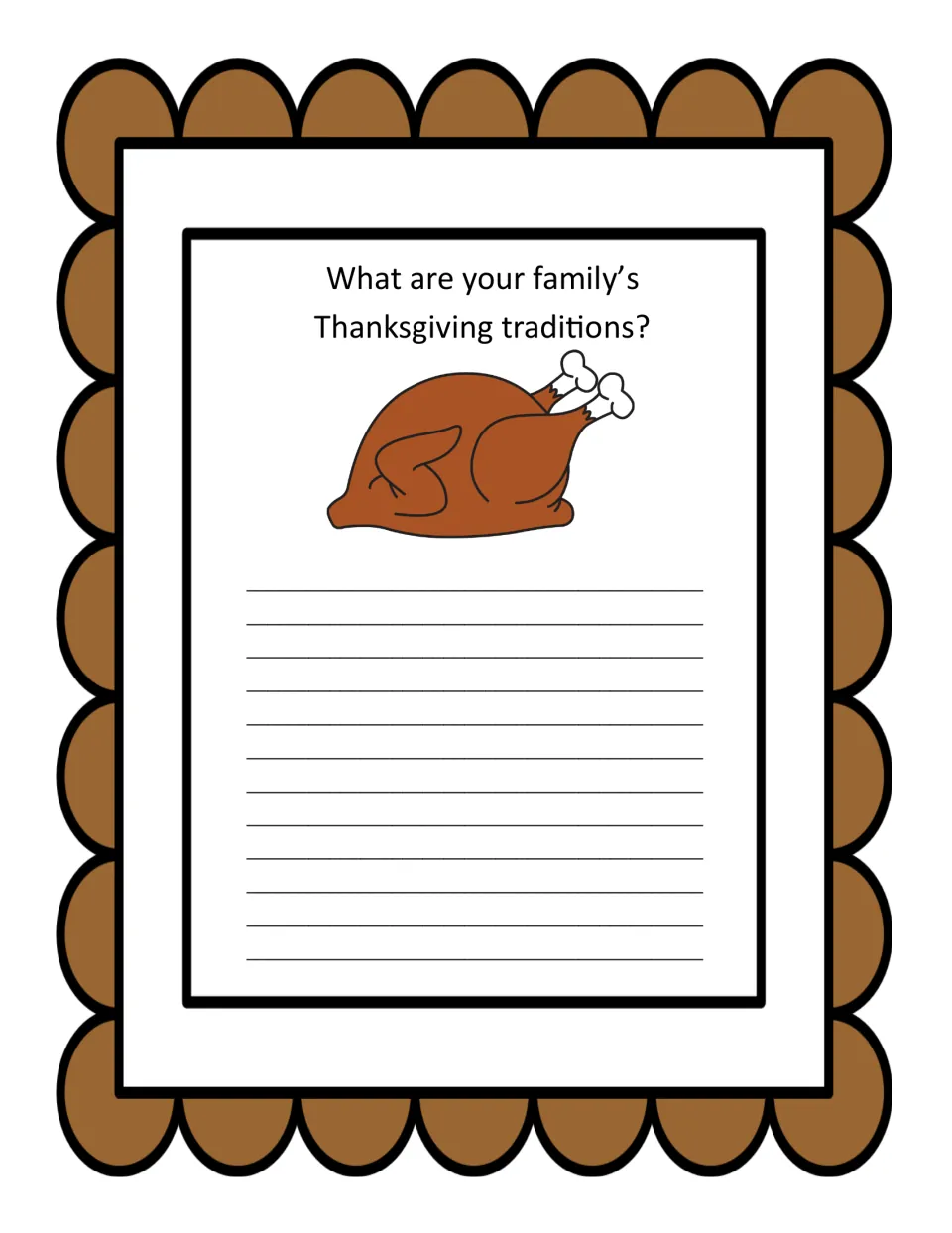 Writing prompt 'What are your family's Thanksgiving traditions?' with a roast turkey picture