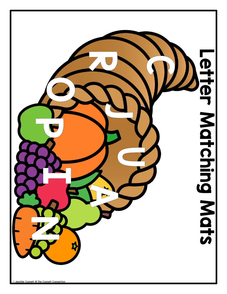 Uppercase cornucopia letter matching mat for magnets or tiles, featuring C, R, J, U, A, O, P, I and N