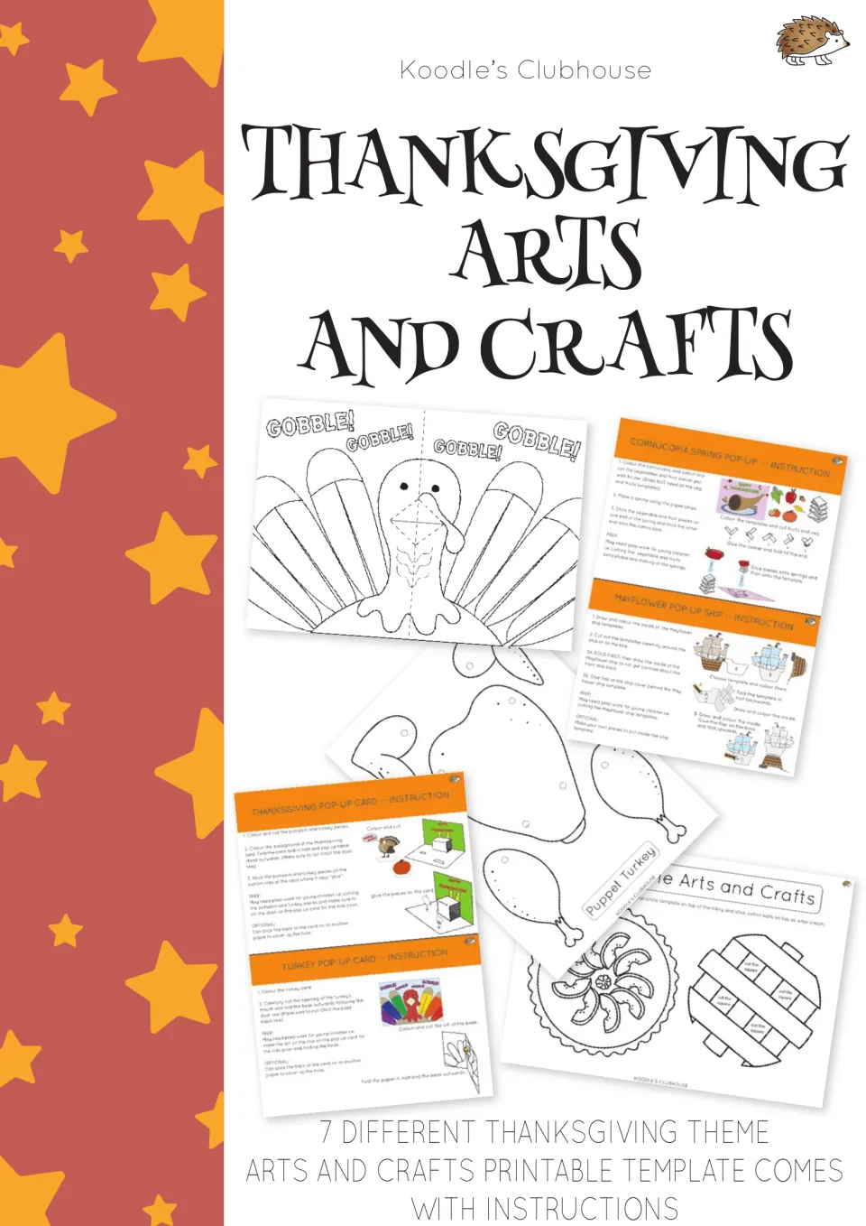 Cover of Thanksgiving Arts and Crafts by Koodle's Clubhouse: 7 printable craft templates with instruction cards