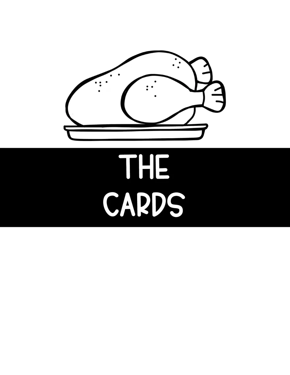 Section divider labeled 'The Cards' introduces Thanksgiving meal cards used as wants in creative stories