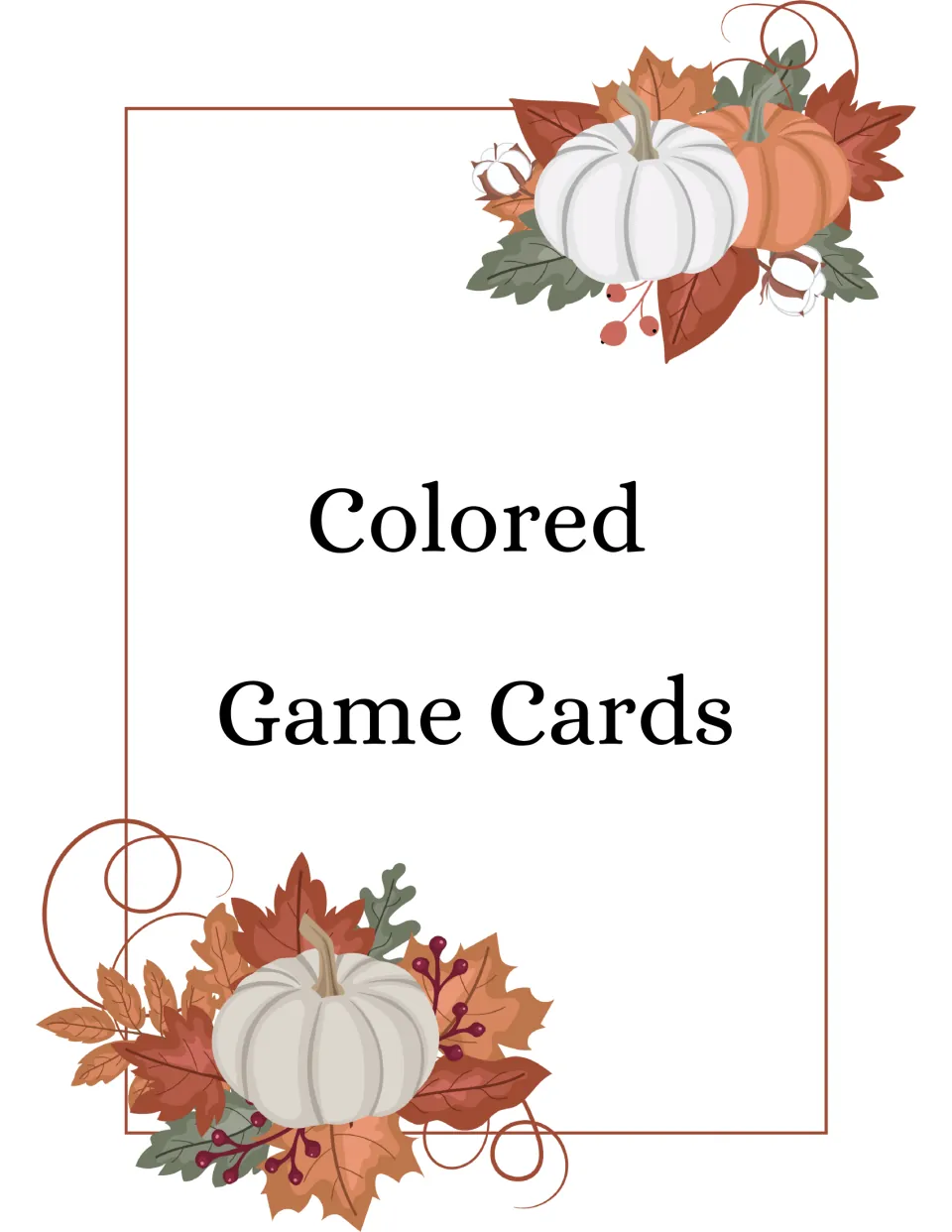 Colored Game Cards section divider introducing the Thanksgiving deck with pictures and names on each card