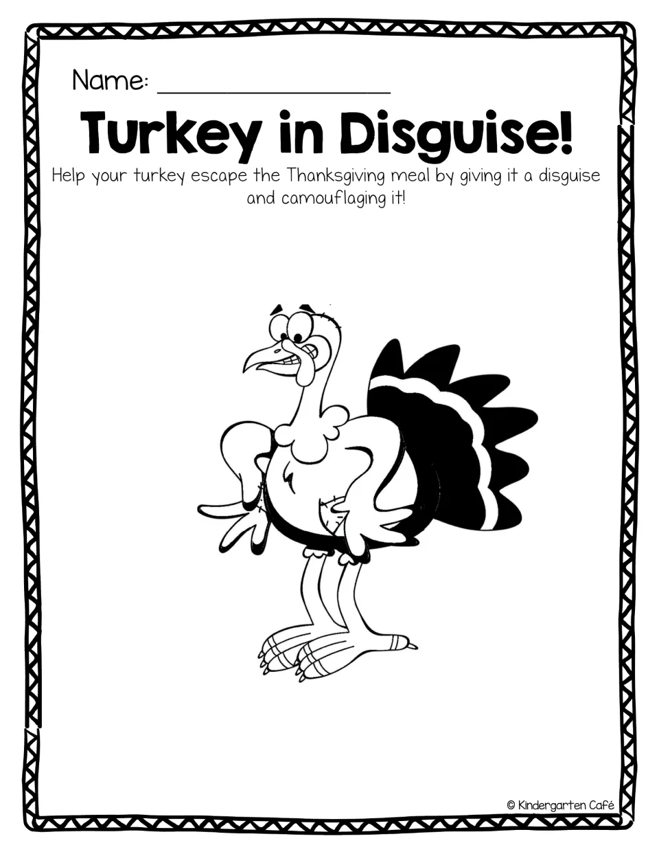 Turkey in Disguise: students give a cartoon turkey a disguise and camouflage it so it can escape the Thanksgiving meal