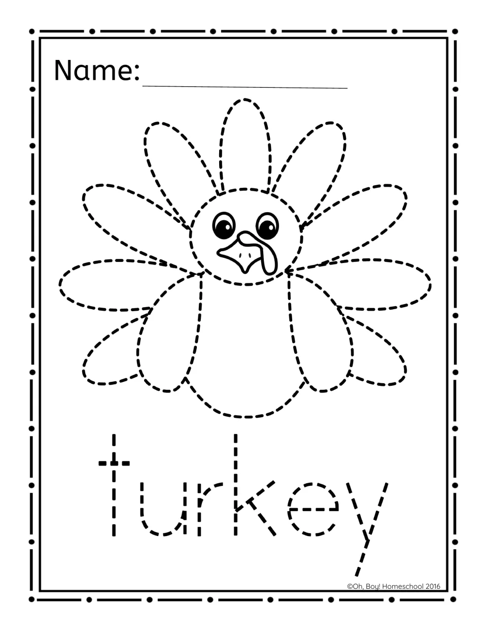 Turkey picture-poking activity pairs a live turkey spreading its feathers with the word “turkey” to poke