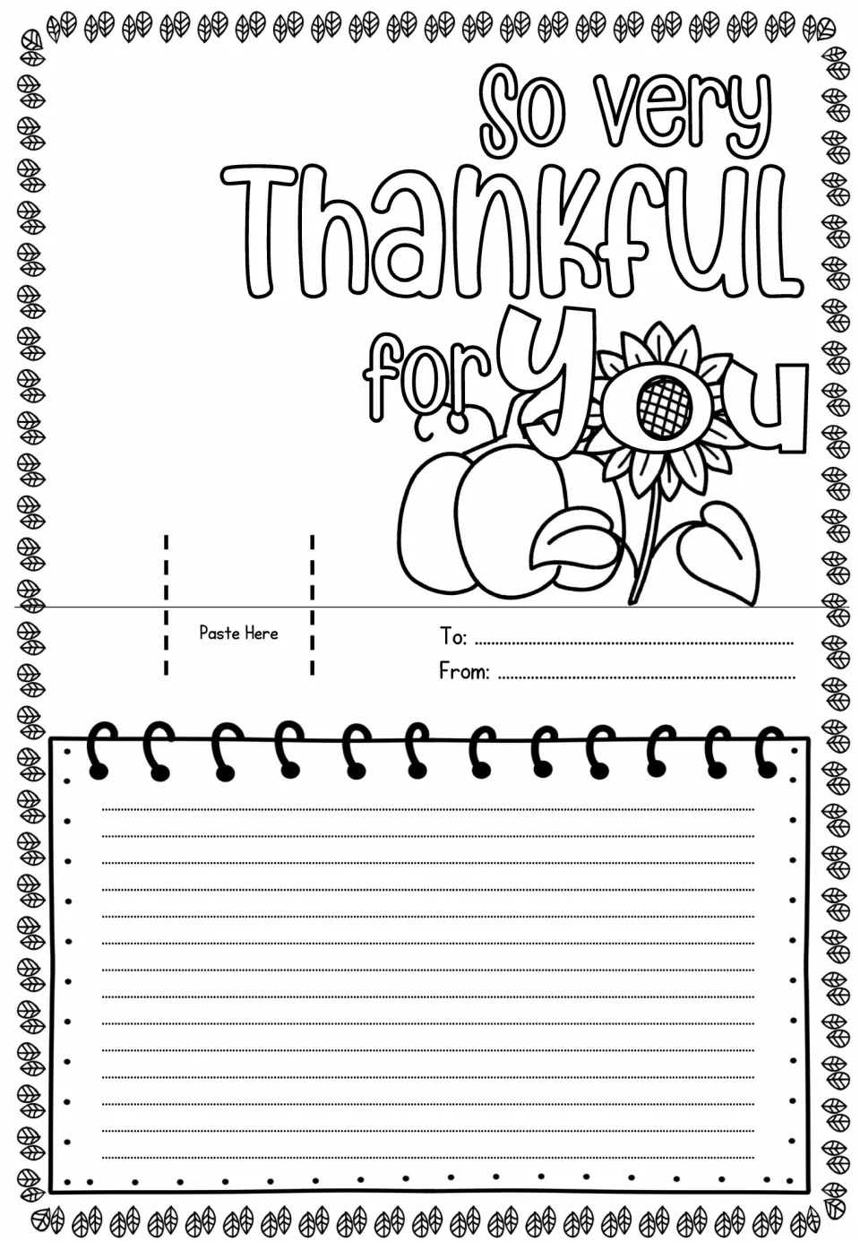 Alternate 'So very Thankful for You' pop-up card template with a sunflower, pumpkin, and personal-message space