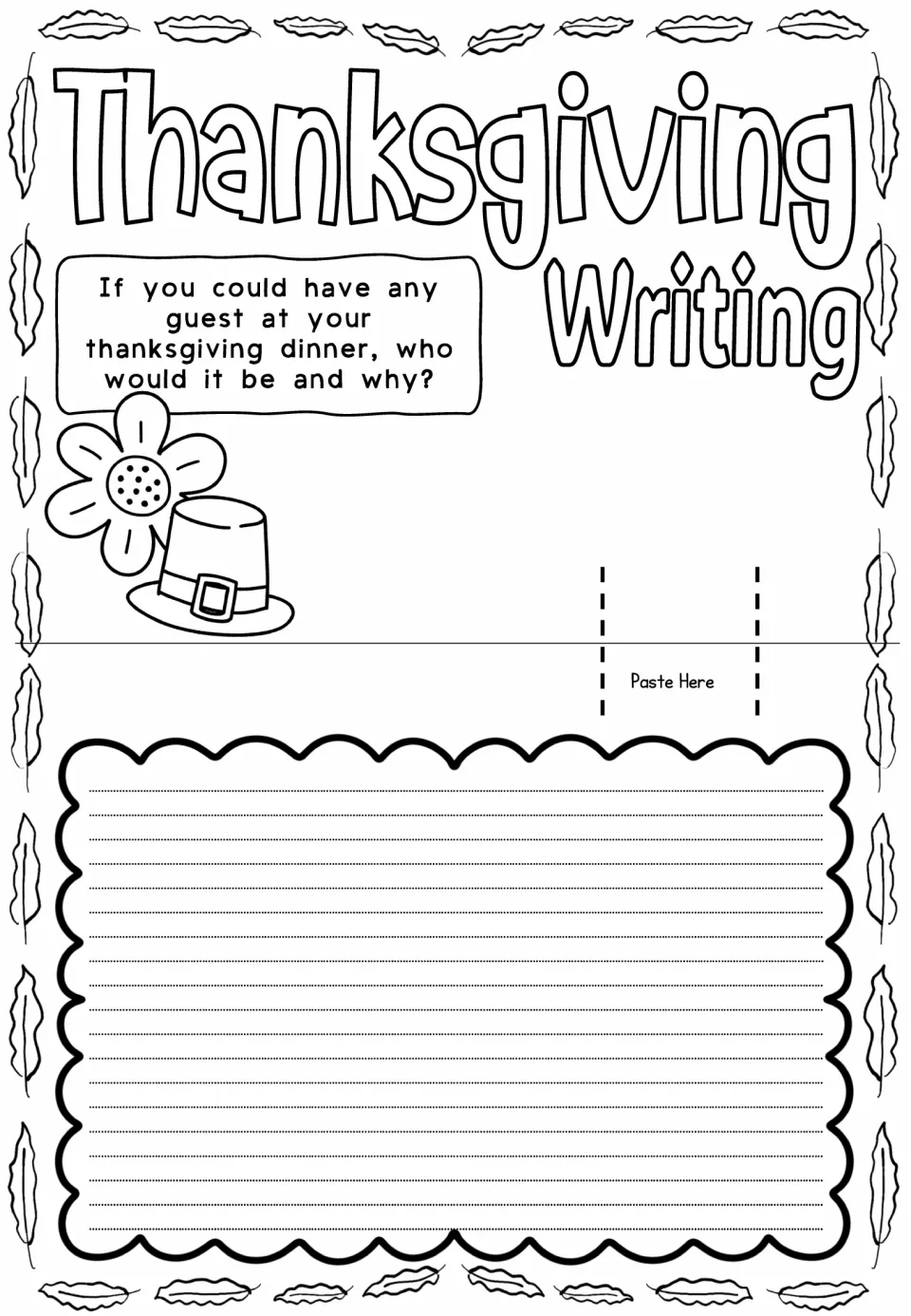 Thanksgiving pop-up card prompt asks students whom they would invite to Thanksgiving dinner and why