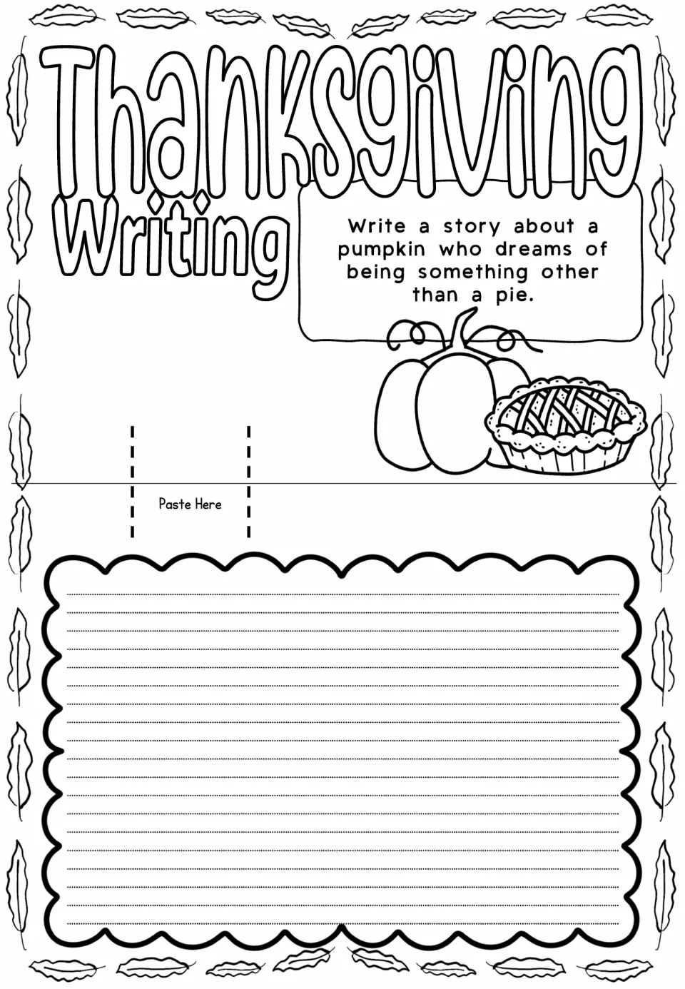 Thanksgiving pop-up card prompt asks for a story about a pumpkin dreaming of being something other than a pie