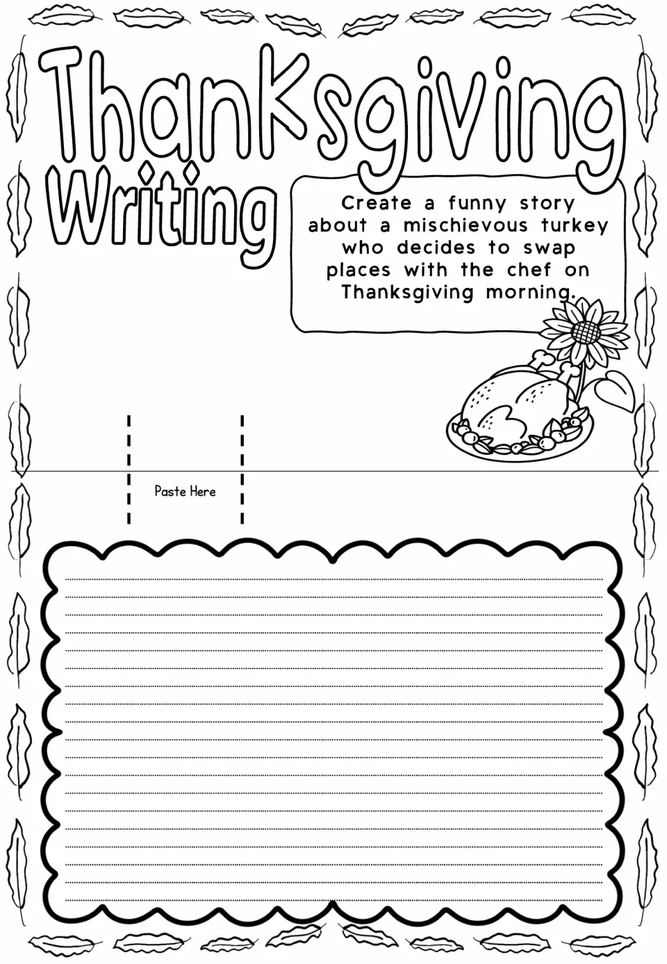 Thanksgiving pop-up card prompt asks for a funny story about a turkey swapping places with the chef