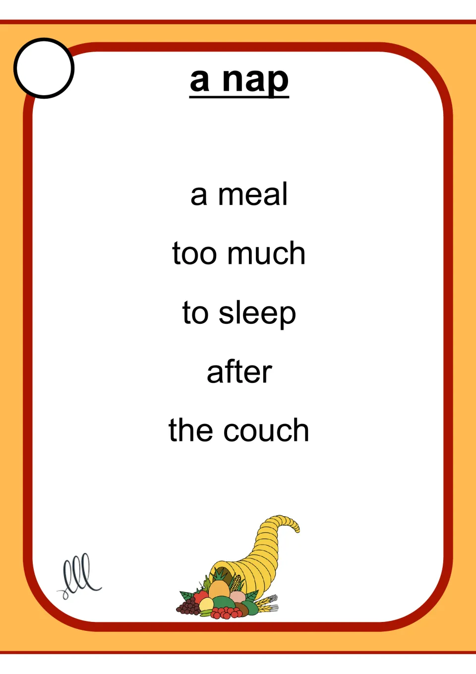 Thanksgiving Taboo card for 'a nap' lists 'a meal,' 'too much,' 'to sleep,' 'after,' and 'the couch'