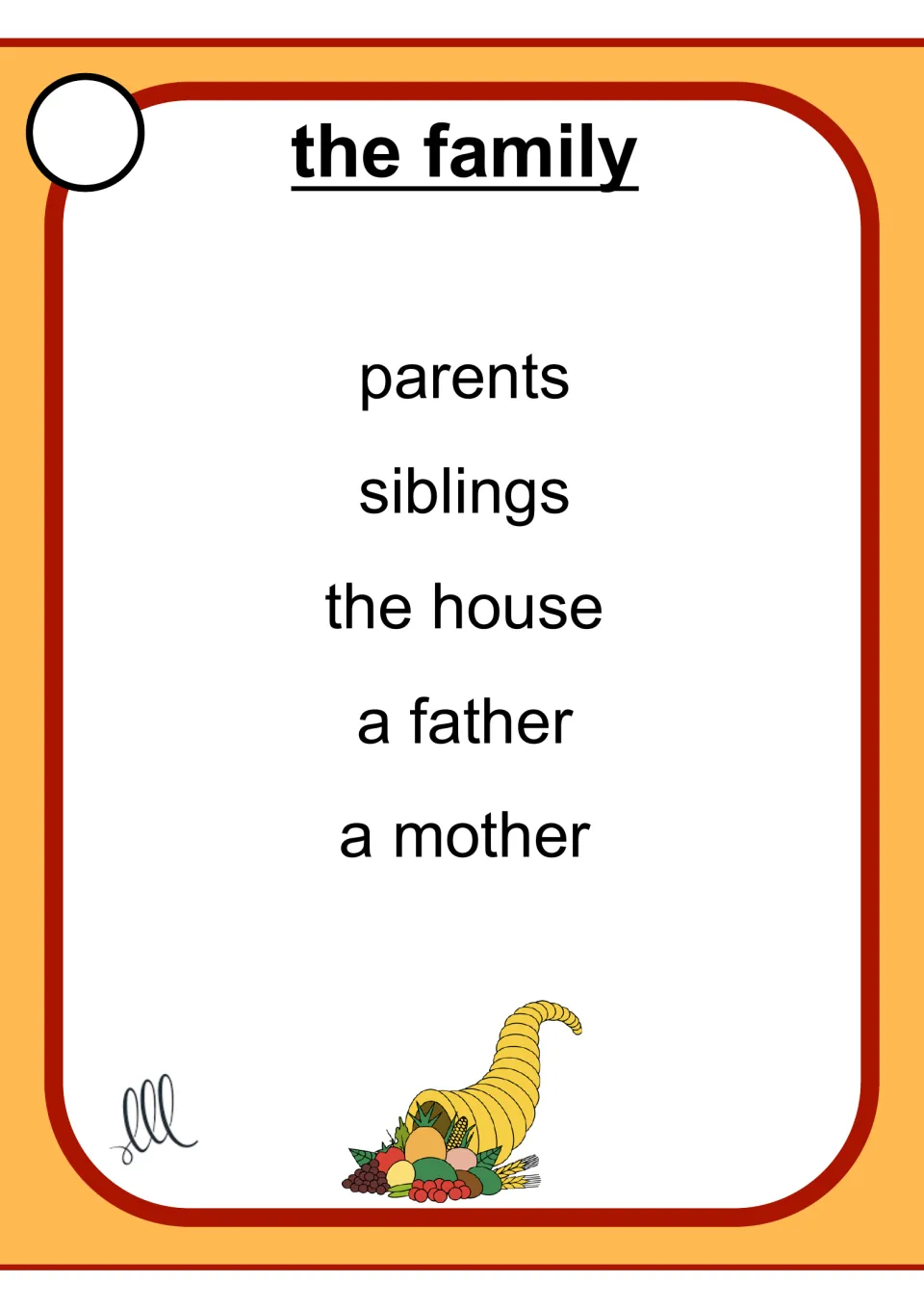 Taboo card for 'the family' lists 'parents,' 'siblings,' 'the house,' 'a father,' and 'a mother'