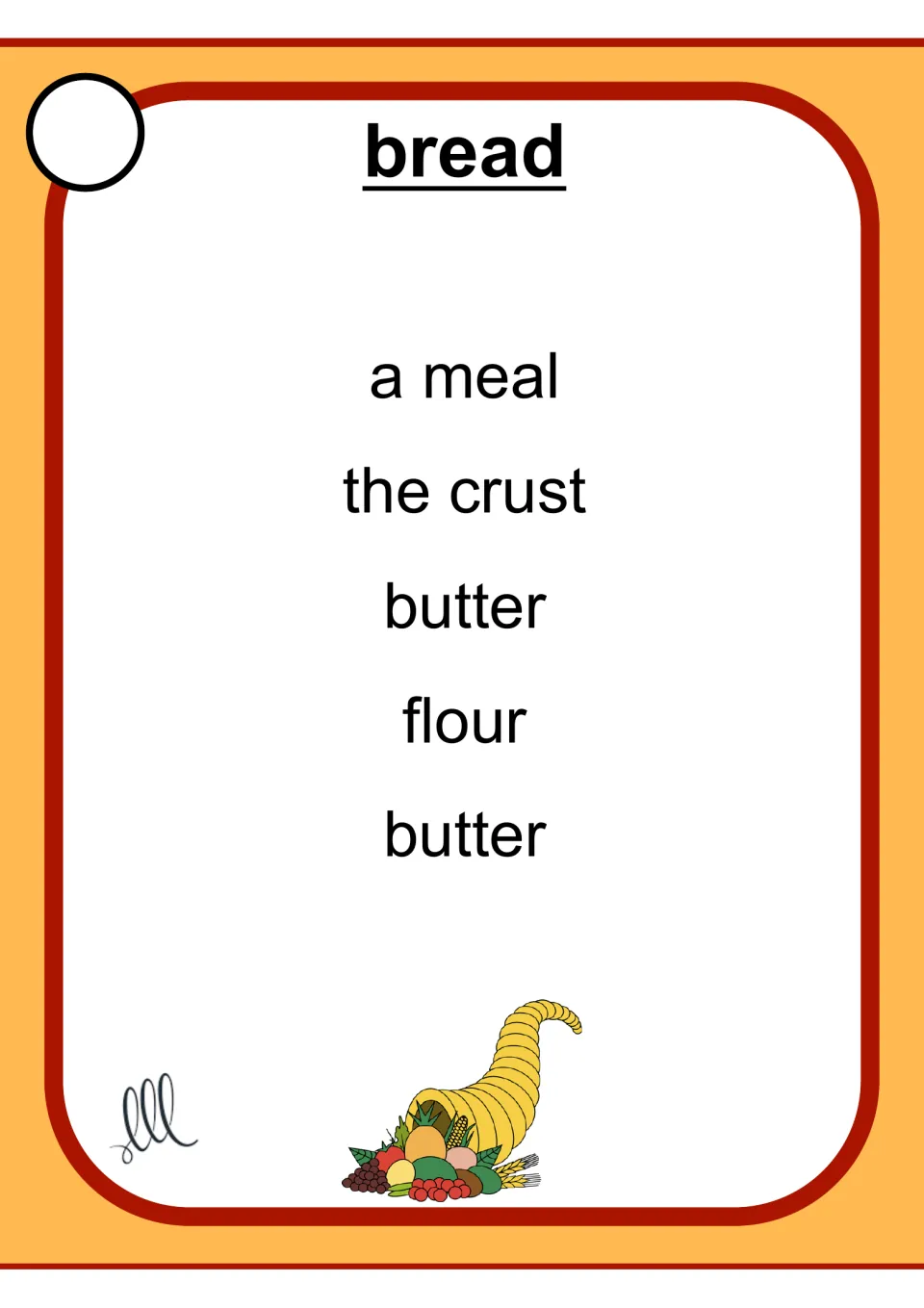 Thanksgiving Taboo card for 'bread' lists 'a meal,' 'the crust,' 'butter,' 'flour,' and 'butter' again