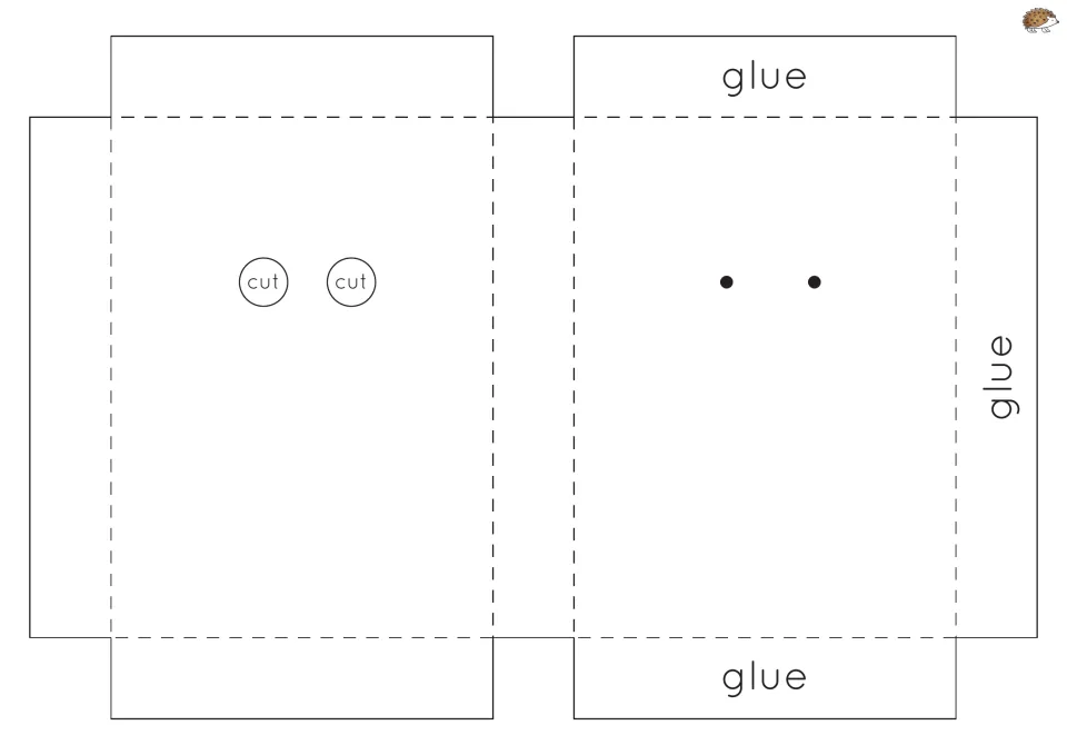 Turkey eye box net: students cut it out, cut two circular eye holes, fold along the dashes and glue the flaps into a box