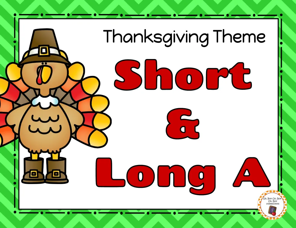 Short and Long A section title page for the Turkey set, with a turkey wearing a Pilgrim hat