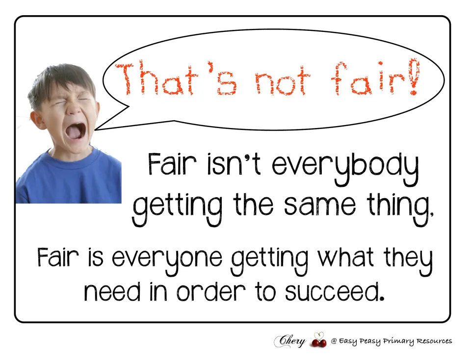 Fairness poster: fair means everyone getting what they need to succeed, not everybody getting the same thing.