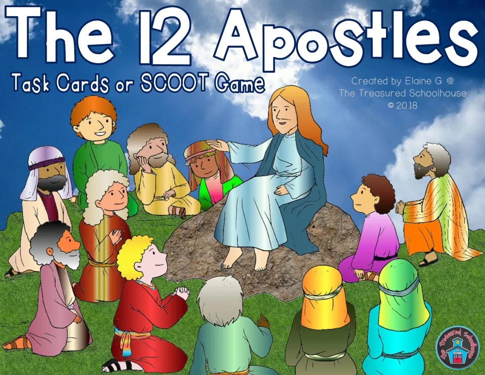 Cover of The 12 Apostles Task Cards / SCOOT Game, showing Jesus seated among a group of followers