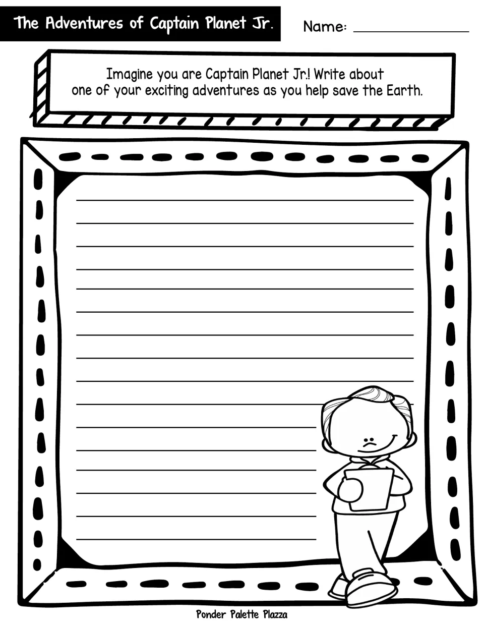 Earth-saving hero narrative: students imagine being Captain Planet Jr. and write about one adventure helping Earth
