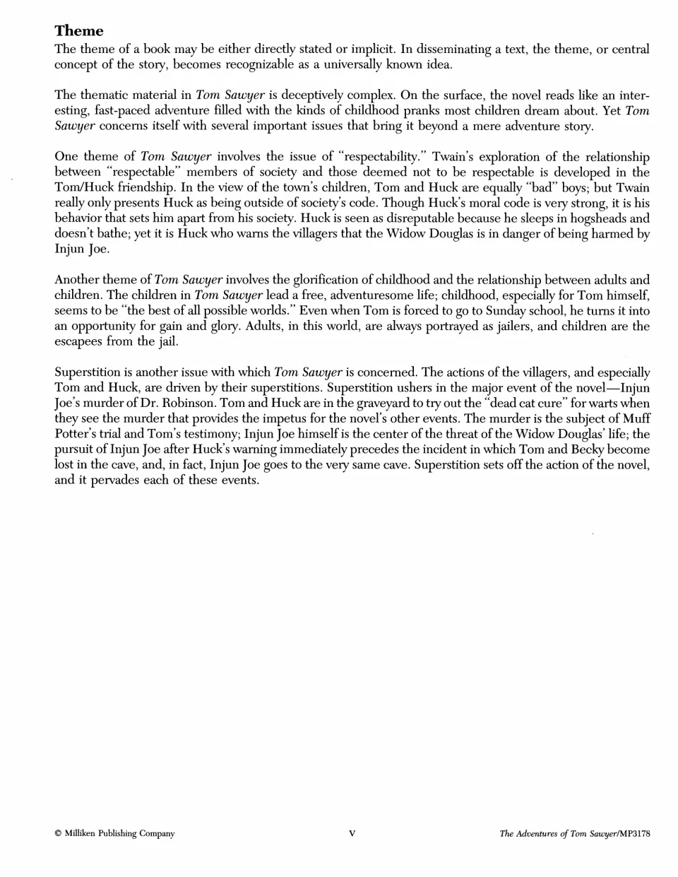 Background on theme: respectability, the glorification of childhood, and superstition driving the novel's events